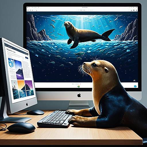 Sea Lion Working at Computer