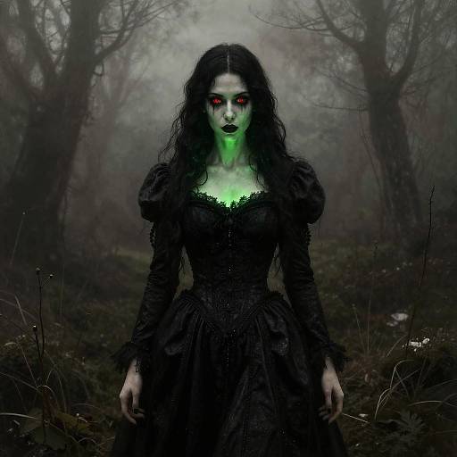 Gothic Sorceress on Fog-Laden Moor