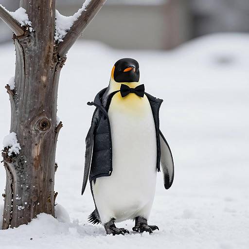 Penguin Wearing Bowtie and Jacket in Snow