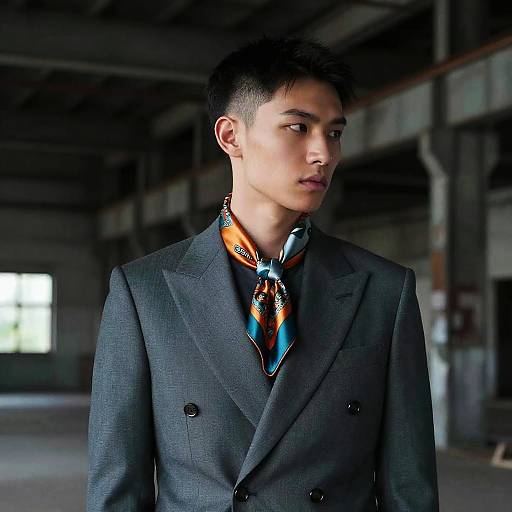 Male Model with Layered Fade Hairstyle in Tailored Suit