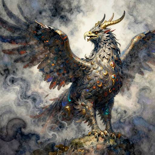 Mythic Gryphon in Foggy Watercolors
