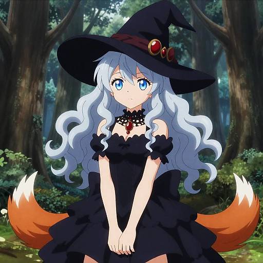 Gothic Kitsune Witch in Mysterious Forest