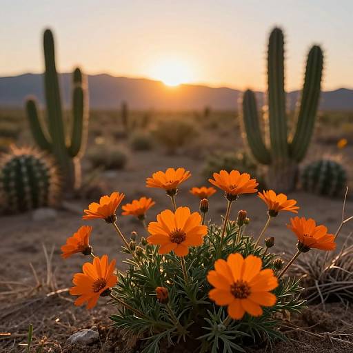 Golden Desert with Blooming Daisies