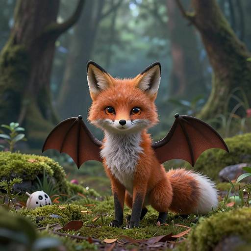 Realistic Bat-Fox in Lush Twilight Forest