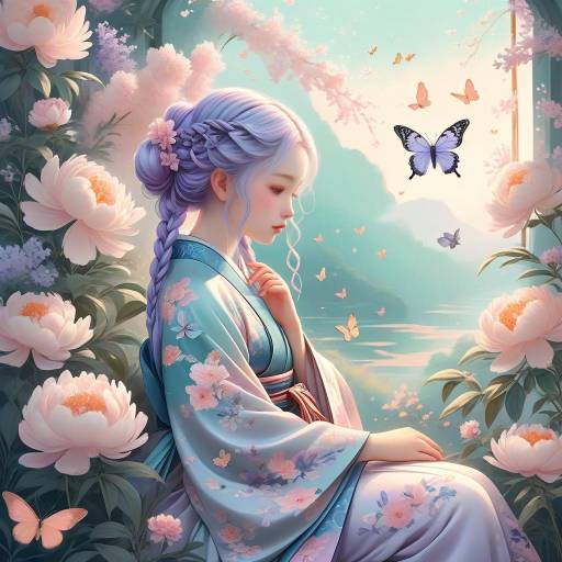 Lavender Haired Girl in Whimsical Pastels