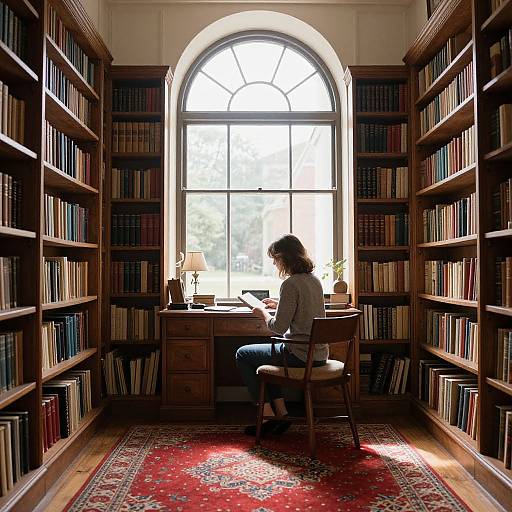 Cozy Sunlit Study with Bookshelves