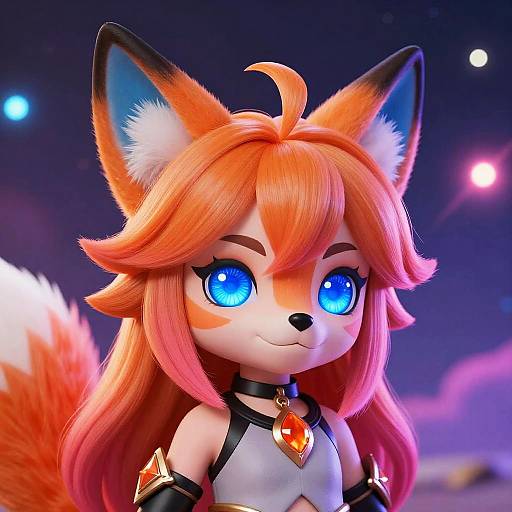 Vibrant Cosmic Fox Girl Art