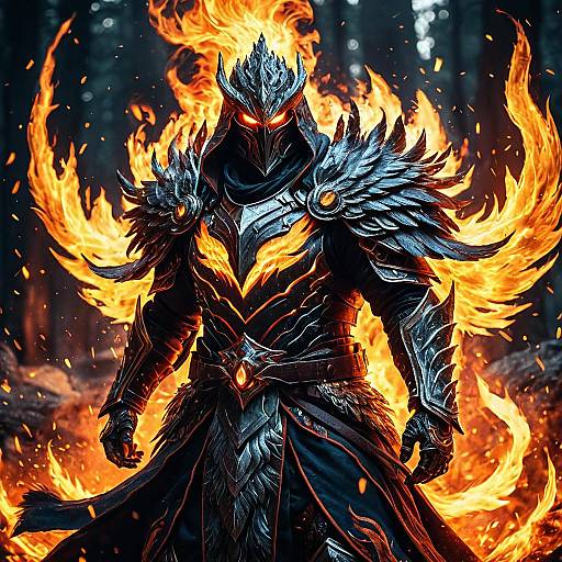 Fiery Warrior in Molten Feathered Armor