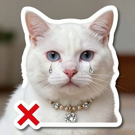 Jewelled White Cat Shedding Diamond Tears