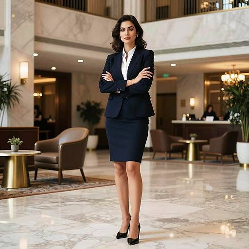 Confident Businesswoman in Sleek Hotel Lobby