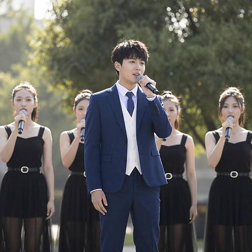 Male Singer in Blue Suit on Stage