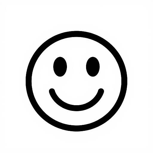 Black and white digital drawing of a simple, circular smiley face with two dot eyes and a curved smile.