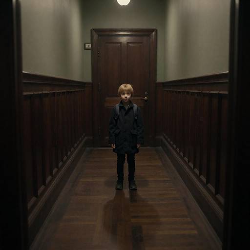 Blond Boy in Dim Ornate Hallway