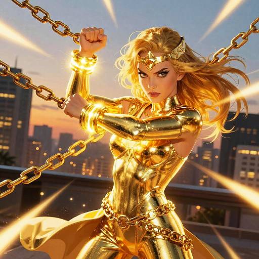 Golden Superhero Girl Breaking Chains
