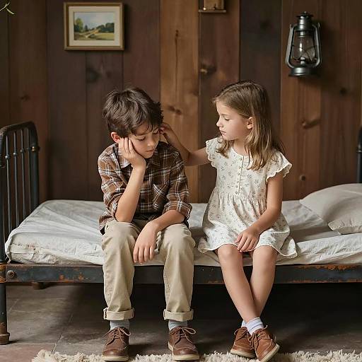 Nostalgic Childhood Moments on Metal Bed