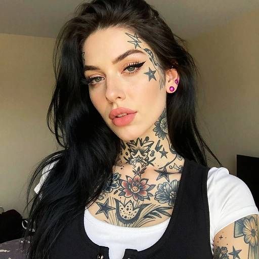 Tattooed Woman with Bold Makeup