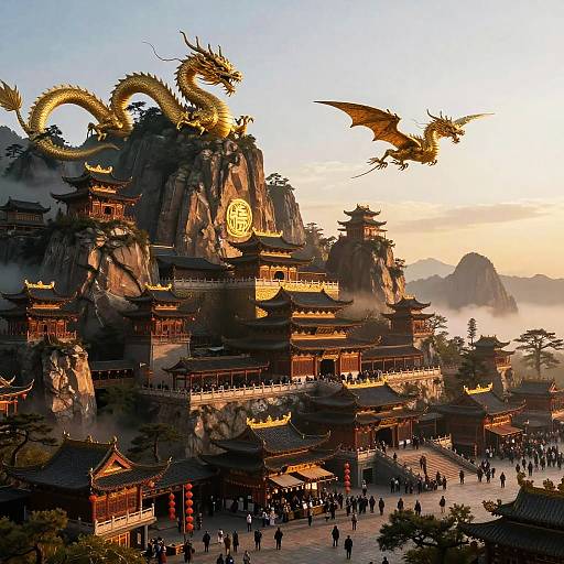 Fantasy Mountain City at Dawn