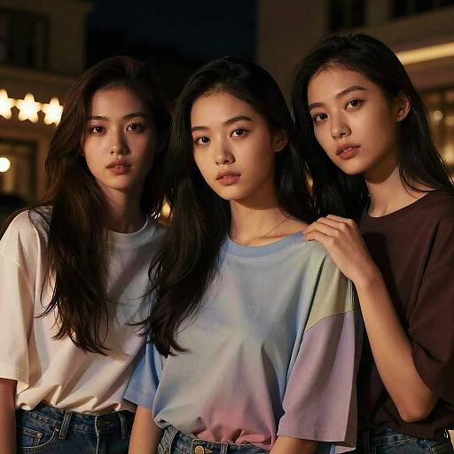 Three Women in Multicolor Oversized Shirts