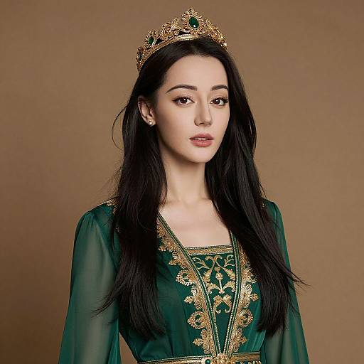 Regal Woman in Green Dress