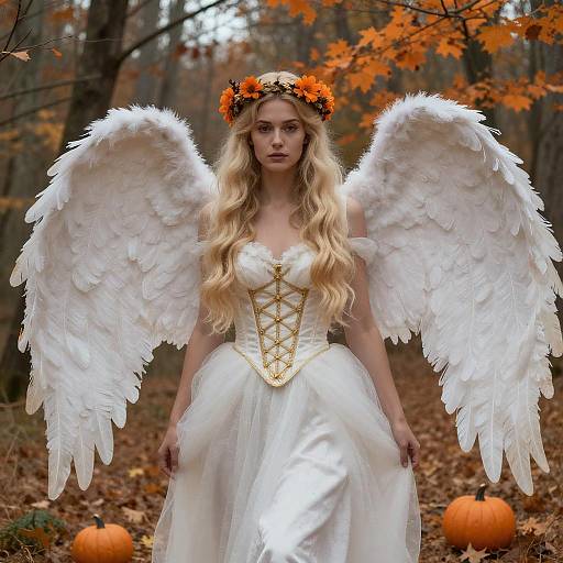 Angel Woman in Autumn Forest
