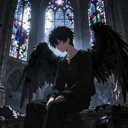 Melancholic Fallen Angel in Ruins