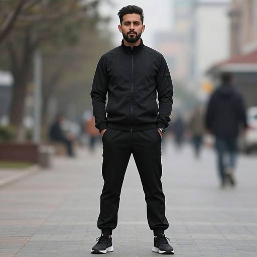 Realistic Man in Black Tracksuit