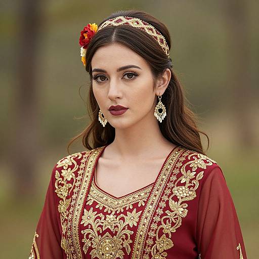 Traditional Woman in Red and Gold