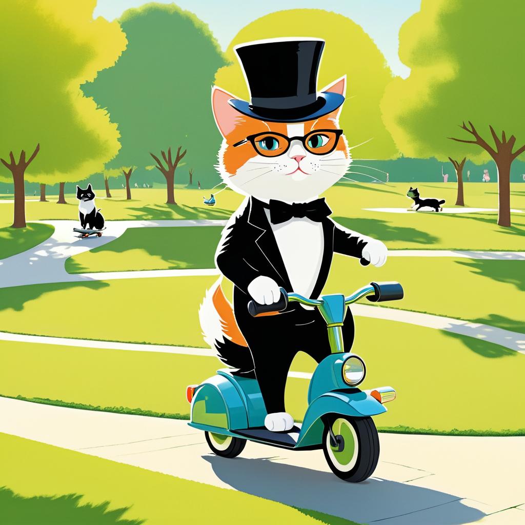 Whimsical Cat on Scooter in the Park