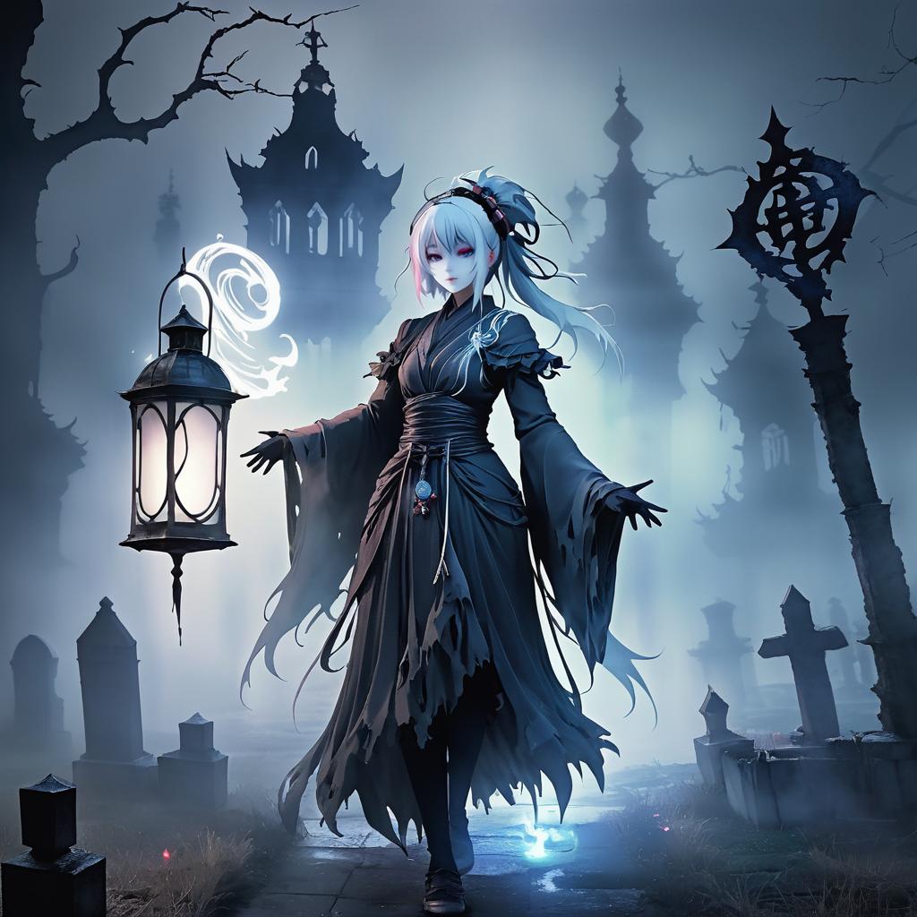 Vengeful Spirit in Foggy Graveyard