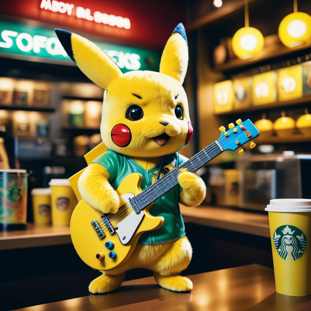 Pikachu Jamming at Starbucks in Technicolor