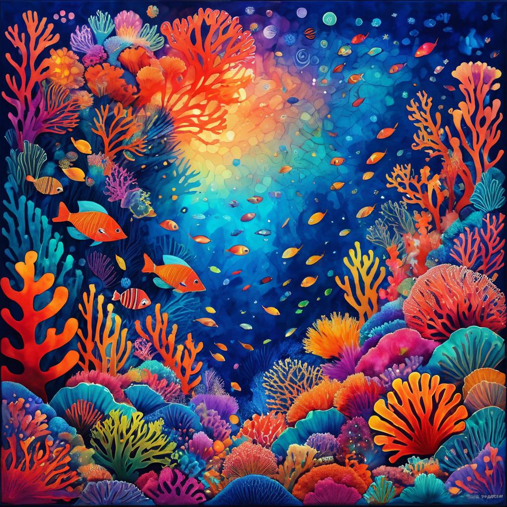 Vibrant Coral Reef Inspired by Paul Klee