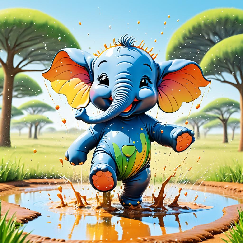 Joyful Baby Elephant Splashing in Sun