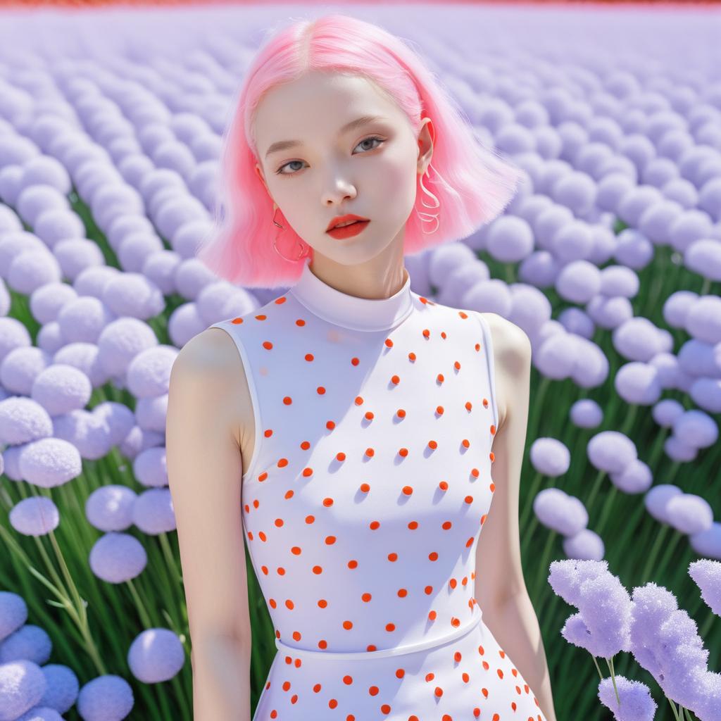 Albino Model Amidst Lavender Blossoms