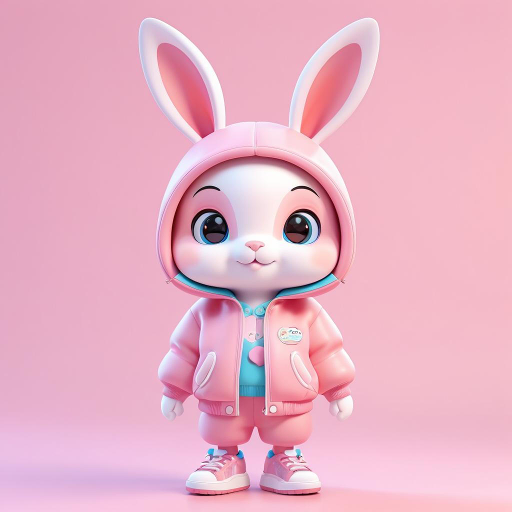 Charming 3D Cartoon Rabbit in Chibi Style