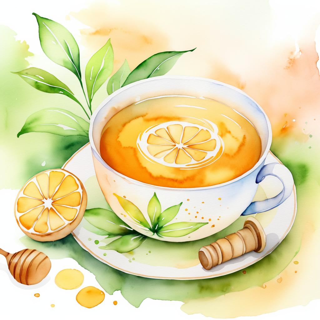 Whimsical Watercolor Ginger Tea Illustration