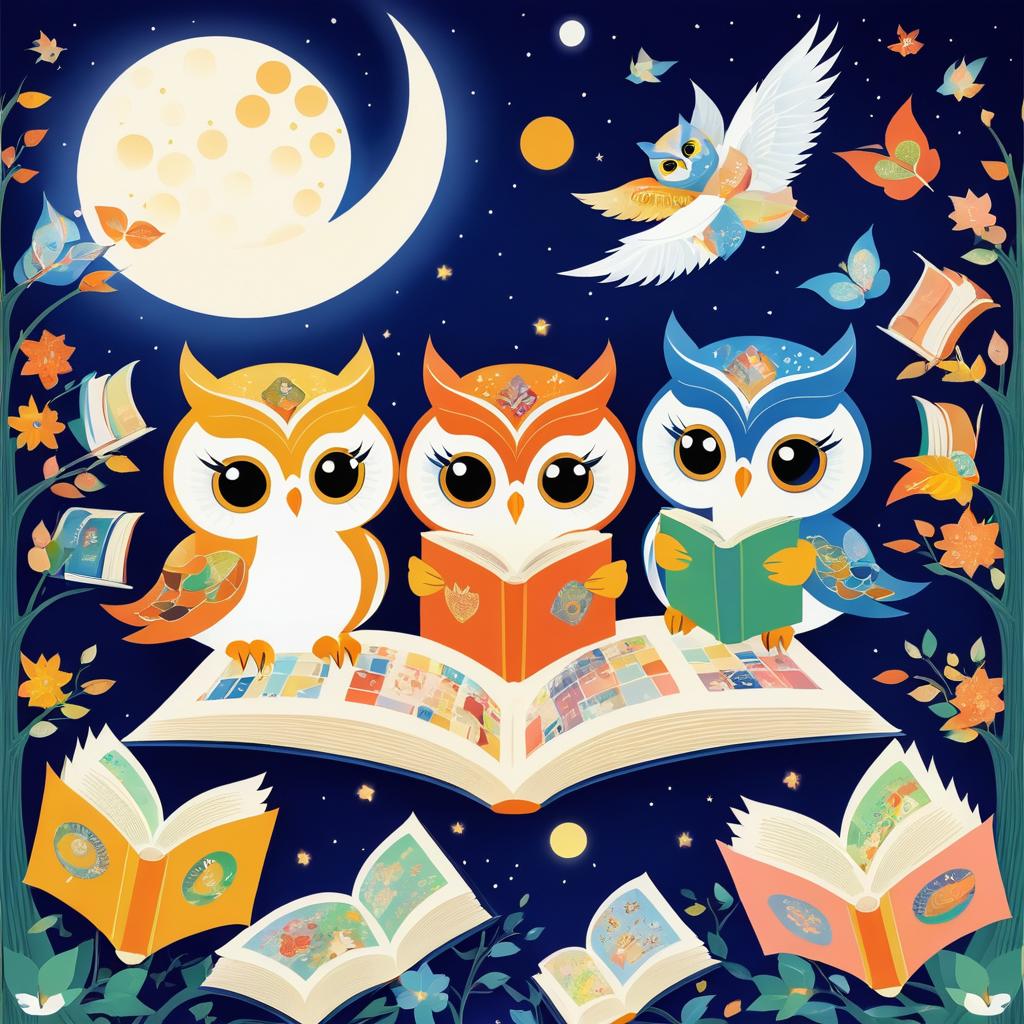 Whimsical Anime Owls Reading Books Poster