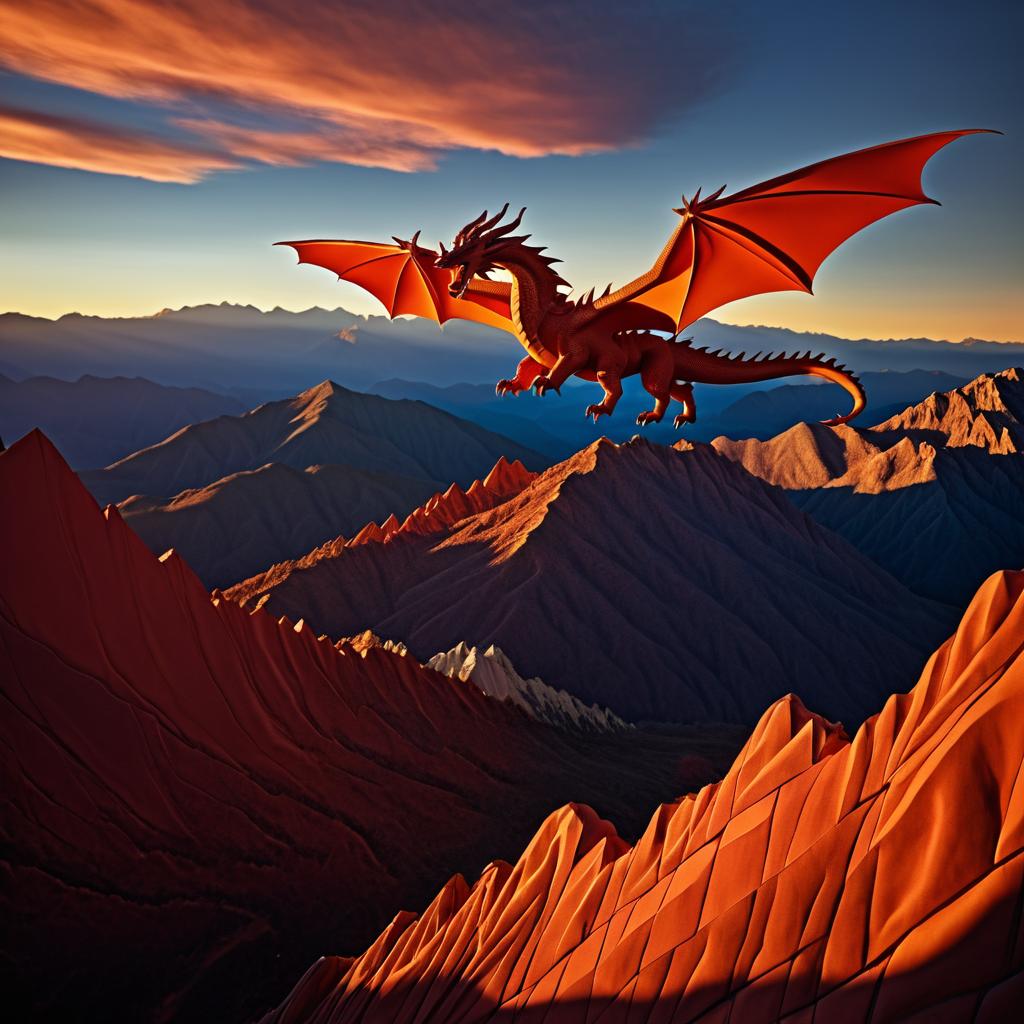 Majestic Dragon at Sunset Over Mountains