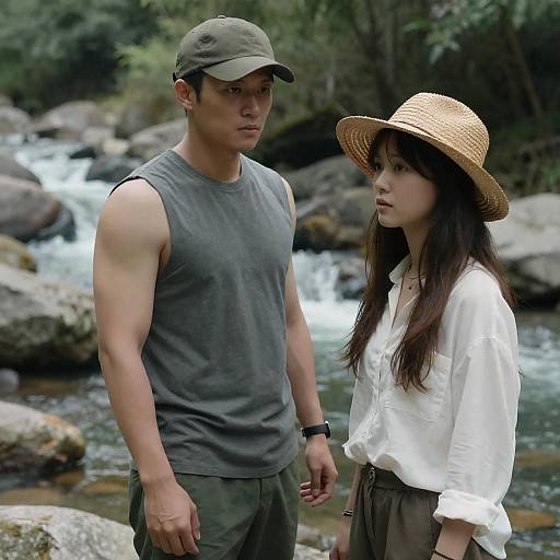 Couple in Rocky Forest Landscape Photograph