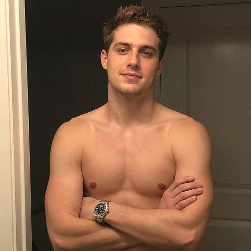 Confident Man in Dimly Lit Room