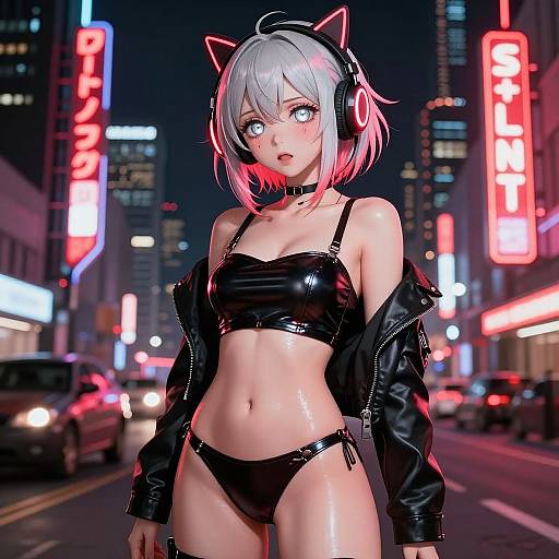 Cyberpunk Kawaii Neon Night Portrait