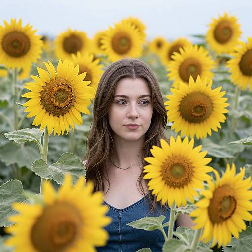 Woman Amid Sunflower Field Photography