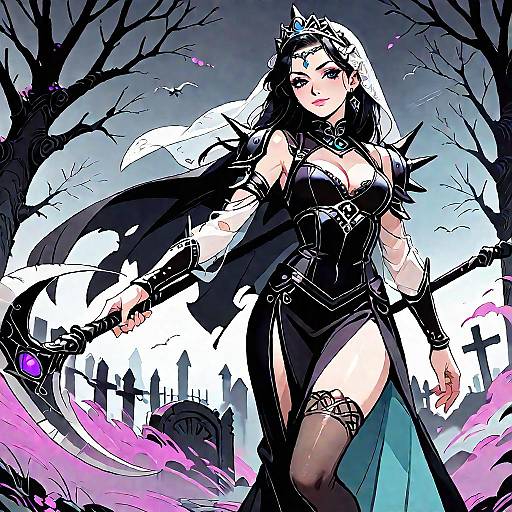 Fantasy Anime Woman in Graveyard with Scythe