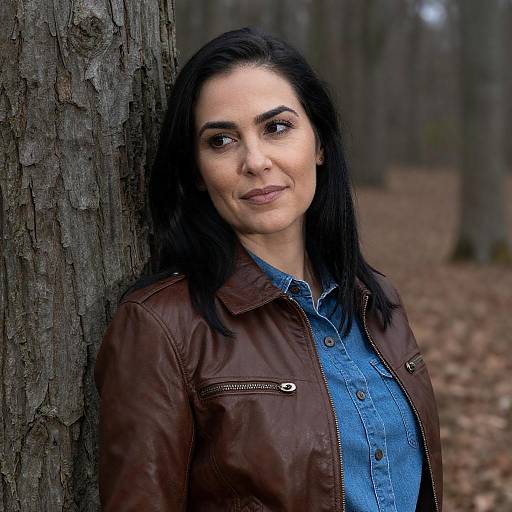 Woman Leaning Against Tree in Forest