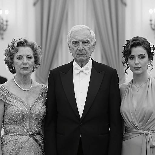 Black and White Formal Portrait of Three Generations
