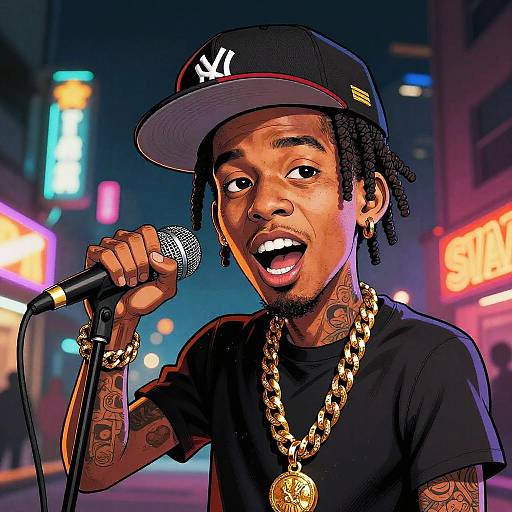 Energetic Rapper Caricature Illustration