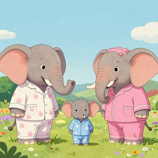 Whimsical Elephants in Pastel Pajamas