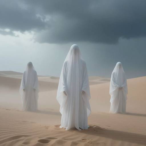 Ethereal Veiled Figures in Storm