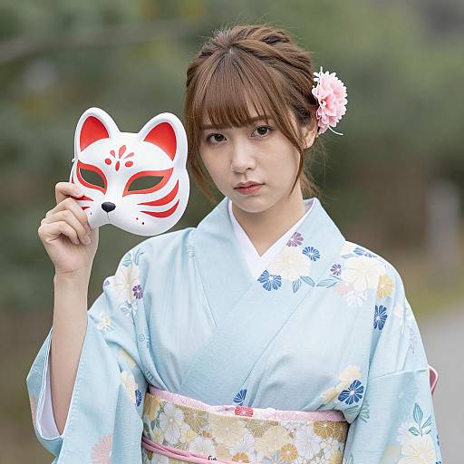 Asian Woman in Floral Kimono Portrait