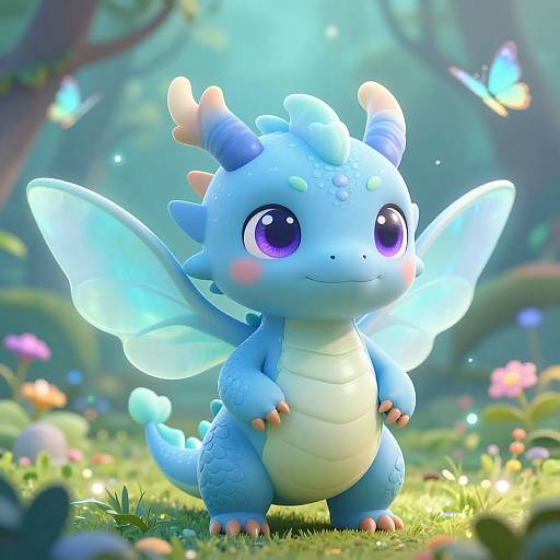 3D Cute Blue Fantasy Dragon