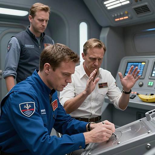 Intense Space Repair Scene with Crew